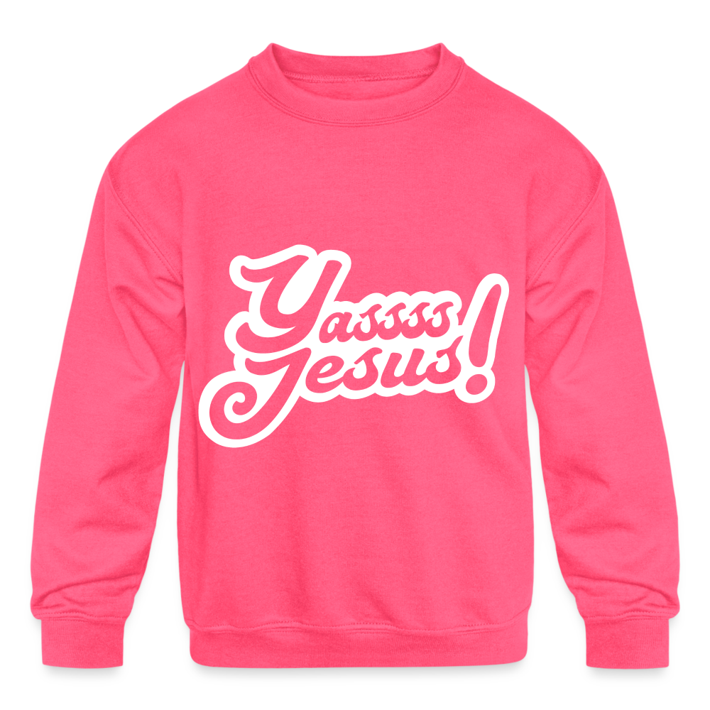 YASSS JESUS-Kids' Crewneck Sweatshirt - neon pink